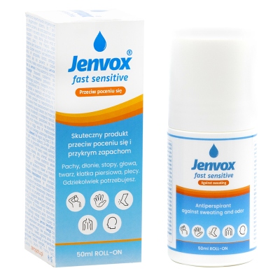 Jenvox Fast Sensitive przeciw poceniu i nieprzyjemnemu zapachowi w miejscach wrażliwych, takich jak pachy, twarz i inne